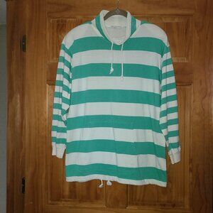 RTW Ready To Wind Down White with Green Stripes Long Sleeve Top
